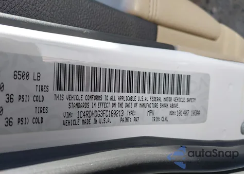 2015 Dodge Durango Limited z USA, uszkodzony, nr VIN 1C4RDHDG3FC180213